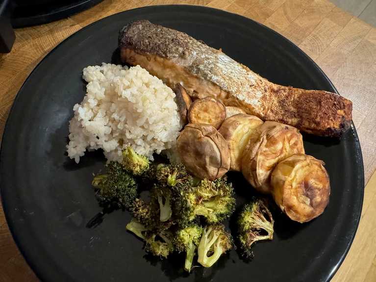 Salmon Misoyaki with Japanese Sweet Potatoes & Brown Rice